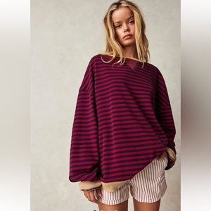 Free People Classic Striped Oversized Crewneck NWOT
